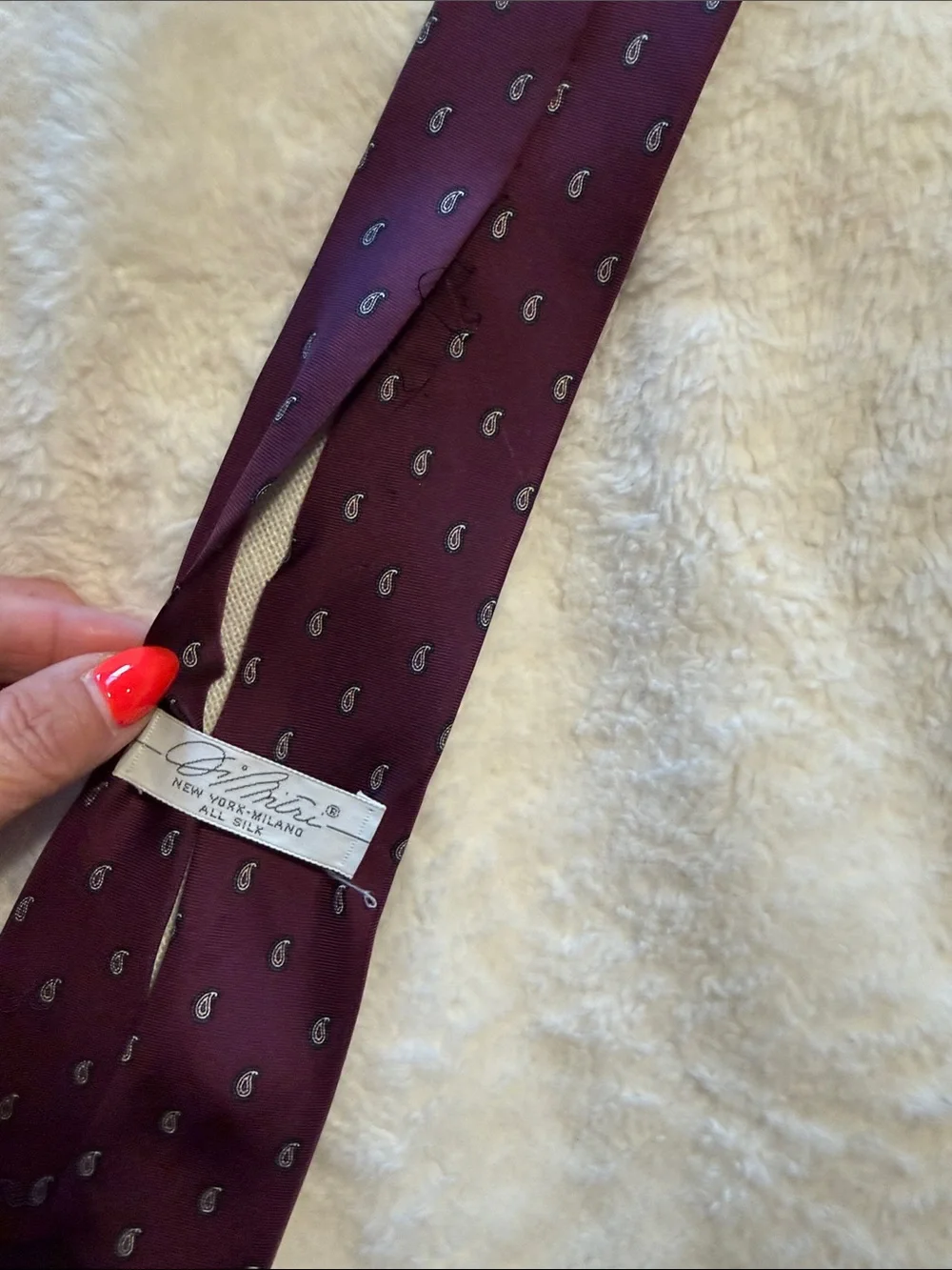 Brioni Burgundy 100 percent Silk Tie with Small Paisley Accents